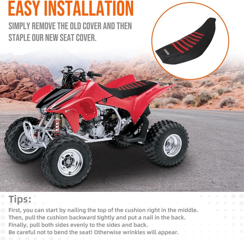 WIKIBB Grip Seat Cover Fit for 2004-2018 Honda TRX 450 ER/TRX 450 R Seat Wheeler Quad Multi Gripper Seat Cover #197 (Red & Black) - Image 4